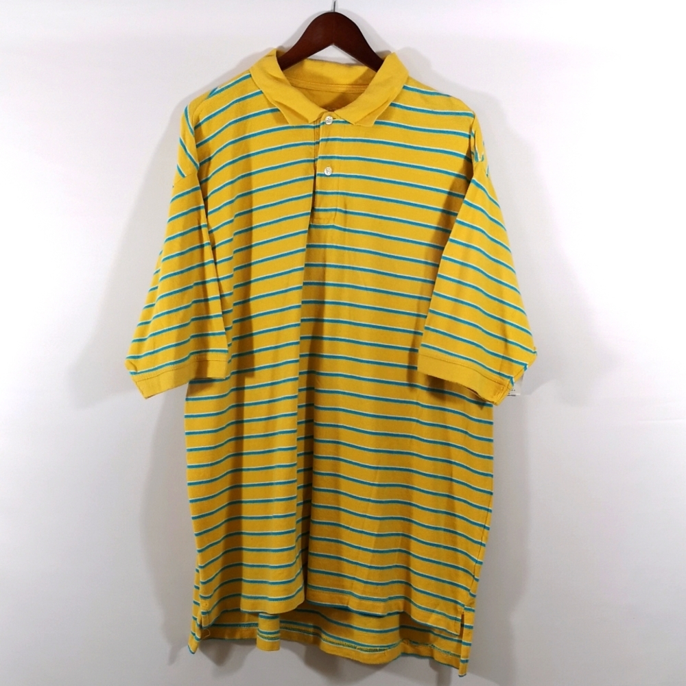 NWT Men's XL Outdoor Outfitters 2 Button Polo Shirt Yellow & Blue Striped Cotton